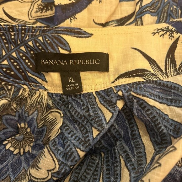 Banana Republic Stampa Dress Long Sleeve Maxi Floral Party Beach Blue White XL - Picture 8 of 10